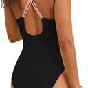 SEAFORM Womens One Piece Swimsuit Tummy Control Swimsuits V-Neck Push Up Swimwear Full Coverage Slimming Bathing Suits (Large, Pink/Black)