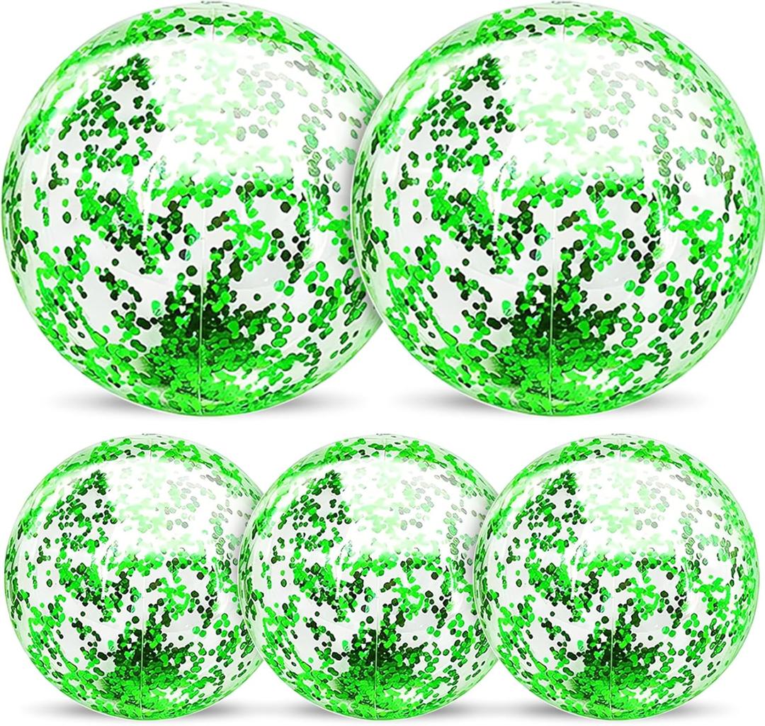 5 Pack Inflatable Glitter Beach Balls St Patricks Party Decoration 24 Inch 16 Inch Pool Toys Balls Glitters Inflatable Clear Beach Ball Swimming Pool Water Beach Toys Outdoor St Patricks Party Favors
