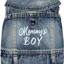 Dog Jeans Jacket Mommy's Boy Denim, Breathable Cotton Blue Pet Coat for Puppy Small Dogs Classic Overalls Male Cat Costumes Apparel Washed Vest Clothes Outfit T-Shirts Medium