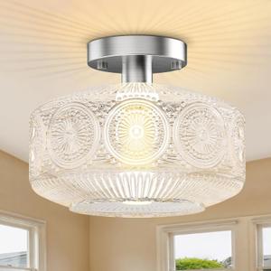 Ceiling Light,Kitchen Lighting Fixtures Ceiling with Glass Lampshade,Vintage Semi Flush Mount Ceiling Light,Light Fixtures Ceiling Mount,Light Fixture for Bedroom,Living Room
