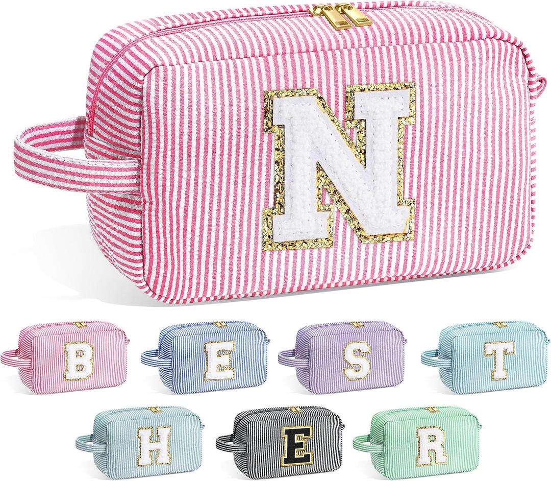 YOOLIFE Personalized Gifts for Mom - Initial Makeup Bag Cosmetic Bag Toiletry Pouch, Personalized Birthday Gifts for Mom Grandmother Stepmother, Mother In Law Gifts, Mothers Day Gifts, Pink N