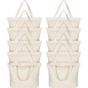 Epakh Canvas Tote Bag with Zipper - Bulk Reusable Large Blank Cotton Grocery Shopping Tote for Women Men DIY Crafting (19.7 x 3.9 x 15.8 Inch, Beige)