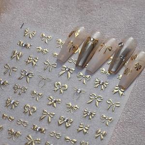 2 x Bow Nail Art Stickers 5D Gold Bow Nail Stickers Bow Nail Decals Self Adhesive Golden Nail Art Stickers Decals Gold Bow Nail Art Supplies for Women DIY Manicure Nail Art Decorations
