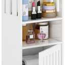 POBOMULI Narrow Bathroom Storage Cabinet, 5Tier Slim Bathroom Organizers with Door and Open Shelf for Toilet Bathroom Small Spaces (7.9" D x 9.8" W x 31.5" H)