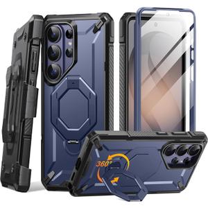 TONGATE for Samsung Galaxy S26 Ultra Case with 360 Spin Magnetic Stand, Compatible with MagSafe, Built-in Screen Protector & Belt Clip, Non-Slip Military Grade Protection Case for S26 Ultra, Blue