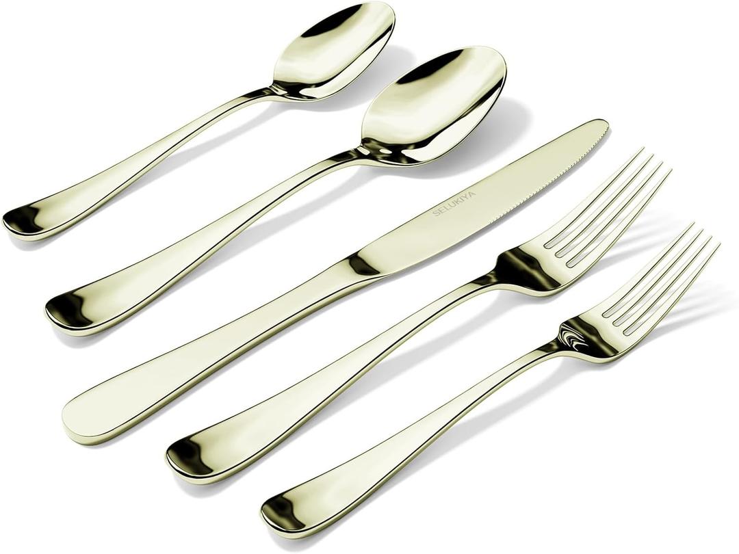 Silverware Set for 4, 20 Pieces Heavy Duty Stainless Steel Flatware Set, Mirror Polished Cutlery Utensil Set, Dinner Fork Knife Spoon Tableware Set for Home, Dishwasher Safe, Champagne Gold