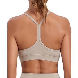 Women's Sports Bras Y Back Racerback Removable Padded Strap Yoga Bras Low Impact Workout Top (Large, Dark Khaki)