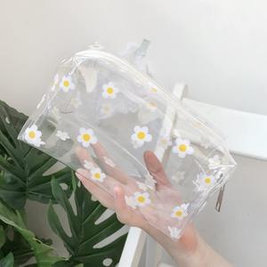 Clear Floral Makeup Bags, PVC Cosmetic Bags Cute Makeup Pouch Coquette Cosmetic Bag Clear Small Cosmetic Pouch Aesthetic Flower Make up Bag for Women, 2 Pack