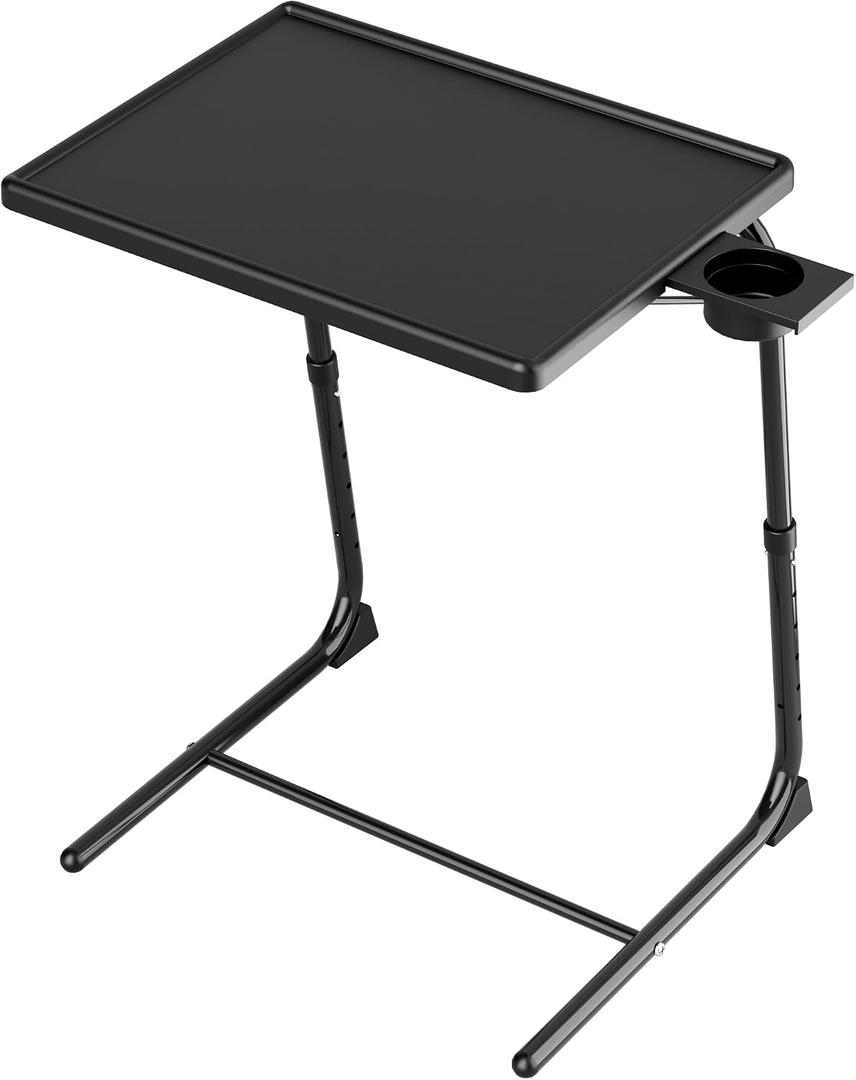 Allpop TV Tray Table - Adjustable TV Dinner Tray for Eating, Folding Laptop Table with 6 Heights & 3 Tilt Angles, Cup Holder on Couch & Bed, Black