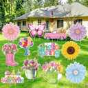 Amyhill 12 Pack Hello Spring Yard Decoration Outdoor Flower Garden Lawn Stake Signs with Stakes Waterproof Spring Garden Decor for Holiday Party Patio Lawn Walkway Outside (Retro Style)