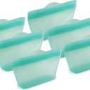 Home Logic Reusable Snack Bags - Set of 6 Pool Blue Silicone Freezer Bags, Airtight Leak Resistant Reusable Zip Bags for Kitchen Home Food Prep, Microwave & Sous Vide Safe
