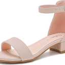 Dufannie Girls Sandals Low Heels Dress Pump Ankle Strap Open Toe Flower Girl Wedding Party for Toddler Little Big Kid (Single Nubuck Nude)