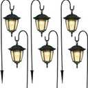 Dynaming 6 Pack Solar Hanging Lights Outdoor, Solar Powered Garden Decorative Lanterns with 6 x 38 Inch Shepherd Hooks, Waterproof Landscape Lighting for Lawn Patio Yard Pathway Driveway, Warm White