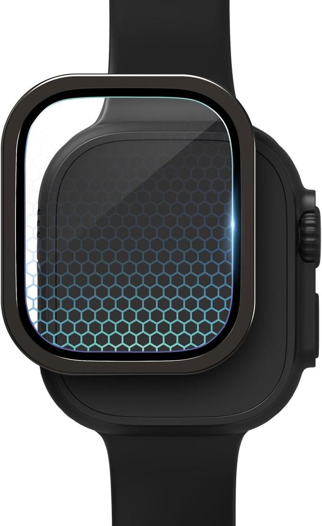 ZAGG XTR4 Glass Screen Protector for Apple Watch Ultra 3/2/ 1, Watch Size: 49mm - Fortified with Graphene, Blue Light Filter, Aluminum Frame, Black