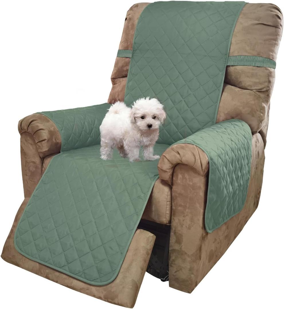 U-NICE HOME Recliner Chair Covers Reversible Quilted Water Repellent Pet Protectors with Elastic Straps (23''Recliner Small, Greyish Green/Taupe)