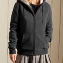 Yeokou Women's Casual Full Zip Up Sherpa Lined Hoodie Sweatshirt Jacket Coat (Gray, L)