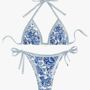 Women's Floral Printed Bathing Suit Halter Paisley Summer Swimsuit Bikinis Set Dark Blue S