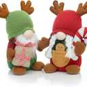 2PCS Christmas Gnomes Plush Decorations, Set of 2  Scandinavian Tomte Elf Gnomes with Gift & Candy Cane, Swedish Nordic Holiday Home Decor for Xmas