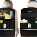 Car Seat Organizers,Multi-functional Back Seat Protectors, Storage Pouches, and Tray Holders (for Cars, Kids, Seat Back and Rear Seats) (Plain Black, 2 Pcs)