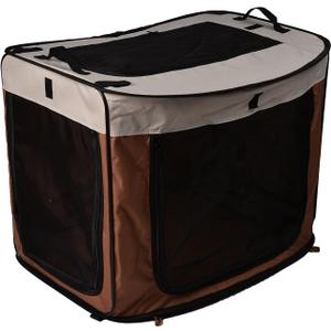 Long Rich Large Portable/Foldable Kennel, 31.8" x 22.5" x 24.5"/25.6" x 20.86" x 2.35", Brown/Coffee/Ivory,by Happycare Textiles