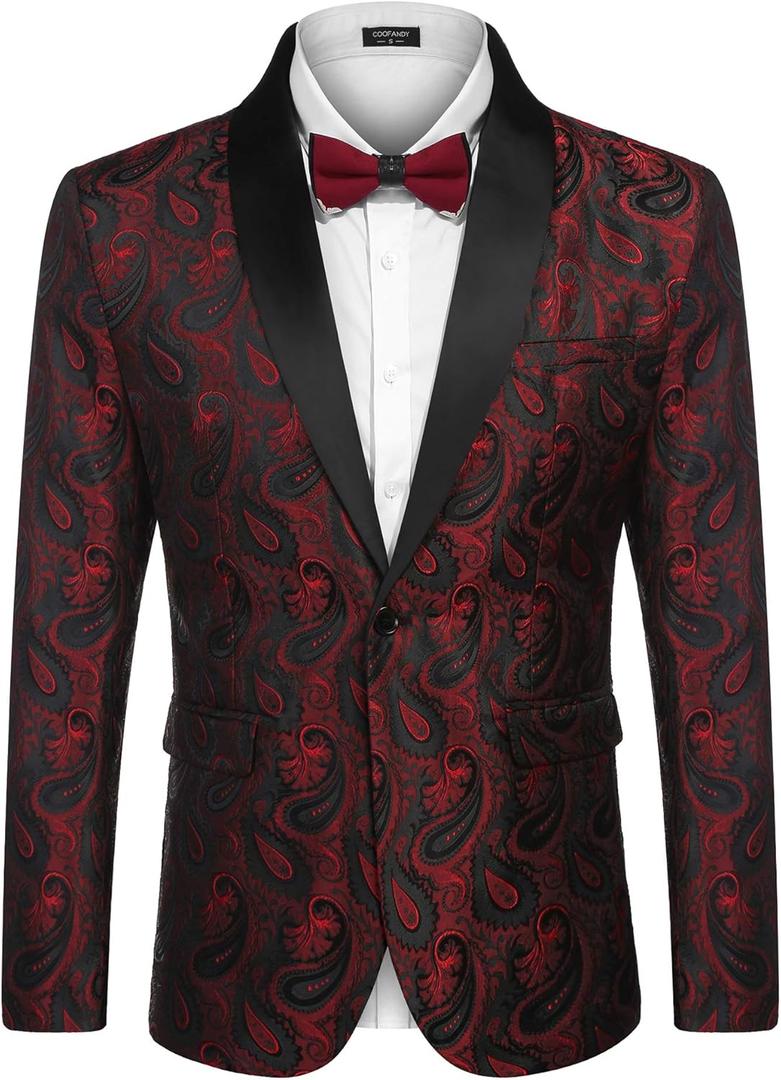 COOFANDY Mens Floral Tuxedo Jacket Paisley Shawl Lapel Suit Blazer Jacket for Dinner,Prom,Wedding (Black, XL)