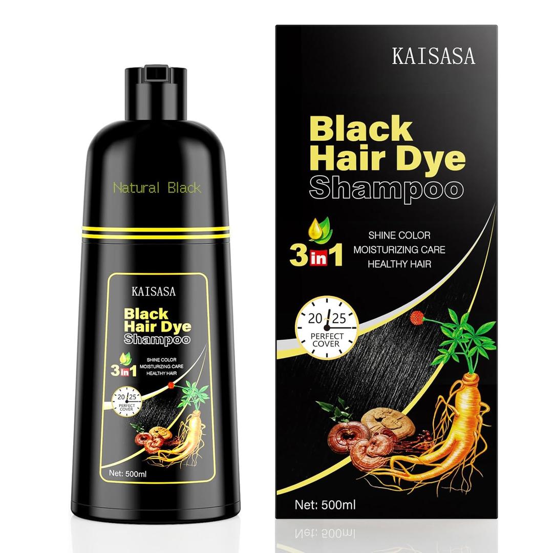 Black Hair Dye Shampoo 3 in 1, Hair Color Shampoo for Women and Men, Hair Dye to Cover Gray Hair, Herbal Ingredient Shampoos for Grey Hair Coverage 500ml (Black)
