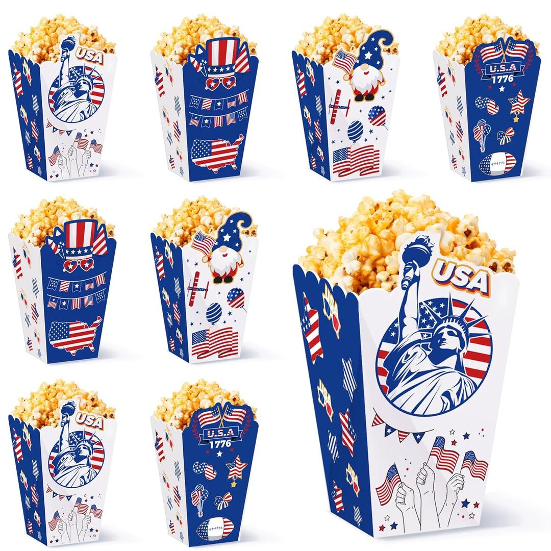 24Pcs 4th of July Party Popcorn Boxes Patriotic Party Candy Cookie Popcorn Container for Independence Day Theme Party Decorations