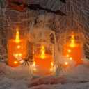 3 x Flameless Flickering 3" x4" 5" 6" Clear Plastic Orange 11-Key Remote Candles with Light Strings, LED Battery Operated Cycle Timer Pack of 3 Candles for Halloween Festival Decor