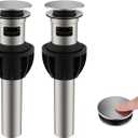 Hibbent 2 Pack Metal Bathroom Sink Drain with Overflow, Pop Up Detachable Stopper, Stainless Steel Vessel Lavatory Vanity Sink Strainer, Anti-Clogging Design, Chrome