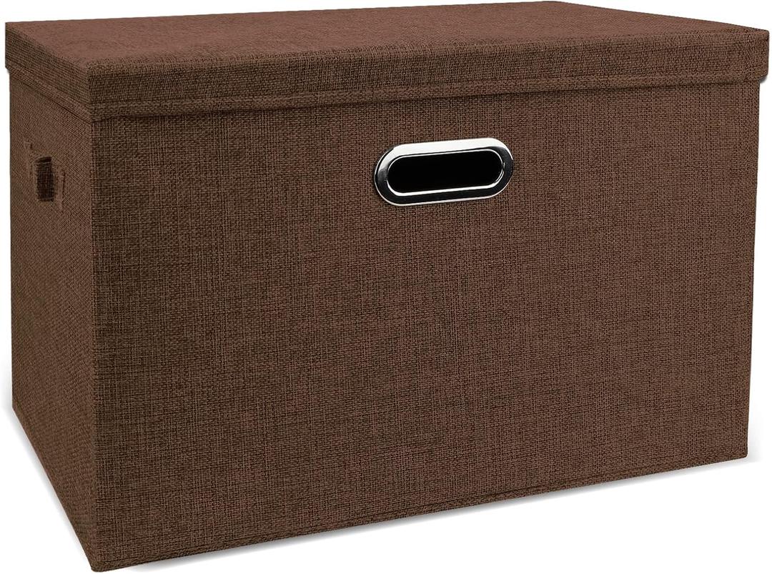 DAYARD Foldable Storage Boxes with Lids Linen Fabric Stackable Storage Bins Organizer Containers Baskets Cube with Cover for Closet Office Nursery, Coffee XL (20 x 14 x 12)