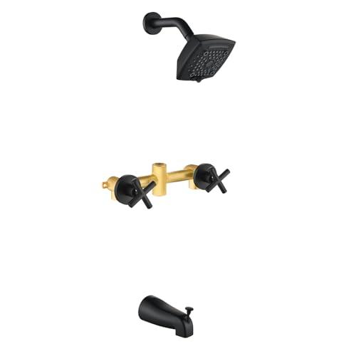 2 Handle Shower Faucet Set with Tub Spout 6-Spray Shower Head and Handle Set Shower Trim Kit with Rough-in Valve Bathroom Shower Faucet Valve Trim Kit Matte Black