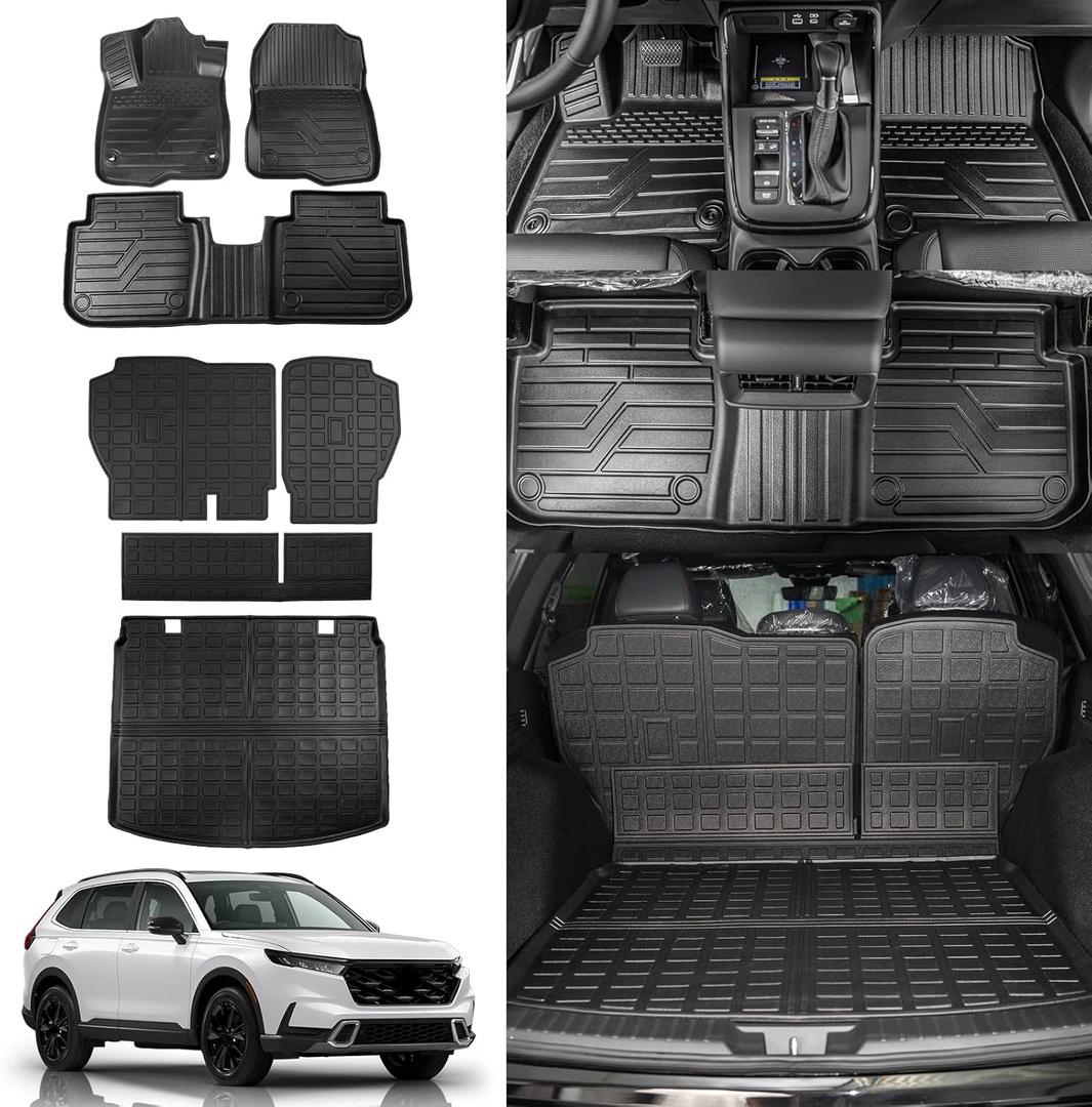 Rongtaod Floor Mats Compatible with 2023 2024 2025 Honda CRV (Include Hybrid) Cargo Mat Trunk Mat Cargo Liner Back Seat Cover Honda CRV Accessories (Fit Upper Deck, Trunk Mat+Backrest Mats+Floor Mats) (Trunk Mats + Backrest Mats + Floor Mats, Fit 2023-2025 Upper Deck)