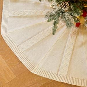 36 Inch White Knitted Christmas Tree Skirt: Small Thick Cable Knit Round Cream Tree Skirt Rustic Neutral Farmhouse Neutral Christmas Decor Tree Base Cover Xmas Home Decorations