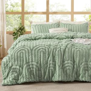 Bedsure Boho Tufted Full Comforter Set - Sage Green Boho Bedding Comforter Sets, 3 Pieces Farmhouse Shabby Chic Embroidery Bed Set, Soft Fluffy Cozy Arch Pattern Comforter for All Seasons
