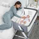 3 in 1 Baby Bedside Sleeper, Bedside Crib with 6 Adjustable Height, Soft Mattress & Wheels, Portable Easy to Assemble, Baby Cribs for Infant Newborn