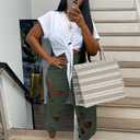 KEYUFANG Women 2 Piece Outfits Set Casual Crop Top Shirt Hollowed Out Sweatpants Women Fashion Tracksuit (White, XXL)