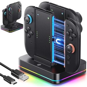 Switch 2 Joy-Con Charging Dock and Nintendo 2 Grip, 2-in-1 Charging Stand for Switch 2 2025, Black