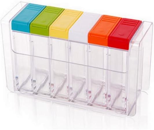 6 Case Spice Shaker Jars, Colorful Salt Spices Condiment Container Case Seasoning Shaker Box Condiment Set, Transparent Condiment Jar Storage Container Storage Bottle Box Set