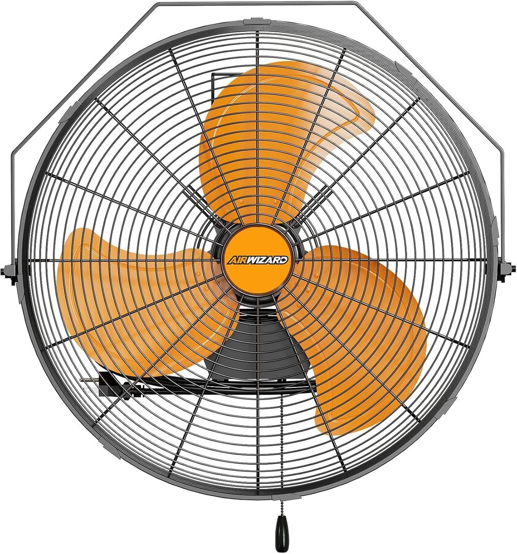 18 inch Industrial Wall-Mount Fan, 4250 CFM High Velocity Metal Commercial Fan, 3 Speed, Adjustable Tilt, for Garage, Greenhouse, Covered Patio, Workshop, Gym Room, Basement
