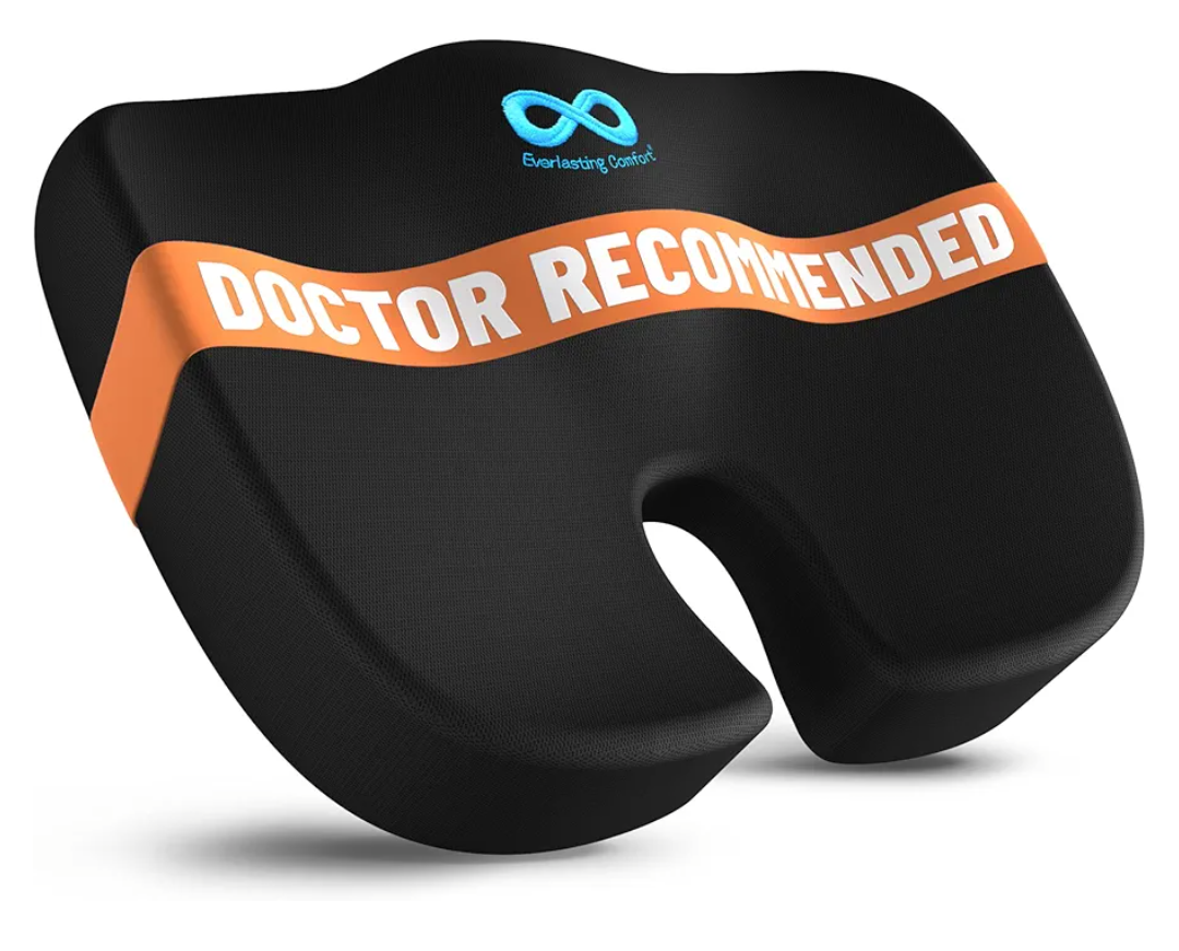 Everlasting Comfort Doctor Recommended Memory Foam Seat Cushion for Office Chairs & Car - Ergonomic Office Desk Accessories - Cushions for Tailbone Pain Relief, Sciatica (Blue, Large)