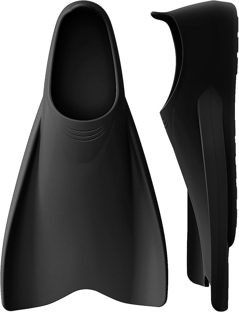 WSTOO Streamlined Training Short Fins - Silicone Swim Flippers for Adults and Youth (Men & Women), Ideal for Swimming, Snorkeling, and Diving (S(Measure Foot Length: 9.25-9.84 in), Black)