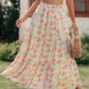 KIRUNDO Women 2026 Spring Summer High Waist Boho Floral Maxi Skirt Trendy Casual Flowy Swing Pleated A Line Beach Long Skirts (M)