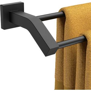 FORIOUS Double Towel Bar, 24 Inch Dual Towel Racks for Bathroom Wall Mounted, Thicken SUS304 Stainless Steel Bath Square Towel Rod Towel Holder Rail, Matte Black