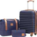Coolife Suitcase Set 3 Piece Luggage Set Carry On Hardside Luggage with TSA Lock Spinner Wheels (Navy, 3 piece set (DB/TB/20))