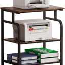 Large Printer Stand with Adjustable Shelf, 3-Tier Rolling Printer Cart with Wheels, Heavy-Duty Wood Printer Table for Home Office, Heat Press and Laser (Rustic Brown)