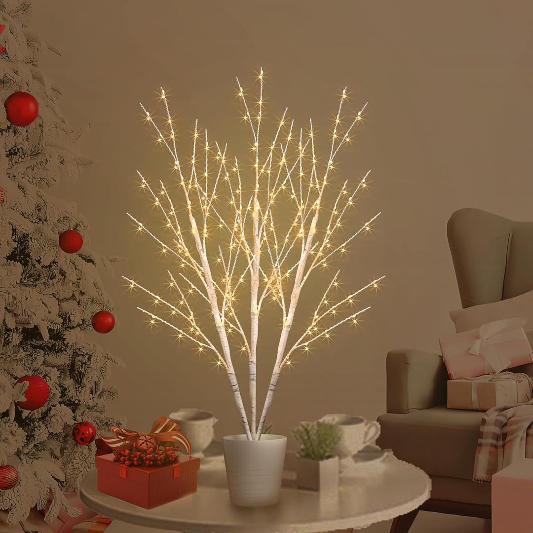 33in Birch Light Tree with 180 LED Lights, Twinkling Lighted Tree with Timer, Adjustable Branches Birch Branches for Indoor Decoration, Living Room, Table Dcor