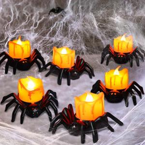 6 Pcs Halloween Spider Tea Lights, Battery Operated Flameless LED Candles, Novelty Realistic Spooky Decorations for Halloween, Fall