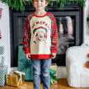 Disney family matching sweatshirt Stitch Mickey Spiderman print long sleeve winter Christmas mom dad kids loose fit red (6-7 Years, Off-white)