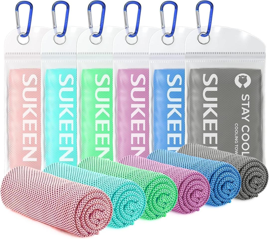 Sukeen Cooling Towels (40"x12"), Cooling Towels for Neck and Face, Soft Breathable Chilly Sweat Towel, Cooling Towel for Gym, Sport, Running, Camping, Fitness, Workout & More Activities (Macaron Pink/Lavender/Mint Green/Macaron Blue/Dark Gray/Sky Blue)