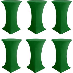 Cocktail Table Covers-Spandex Round High Top Table Cloth 6 Pack 32x43 Inch-Green Stretch Fitted Christmas Tablecloth for Pub Bistro Highboy Party Event Banquet Height Folding Satnding Tables
